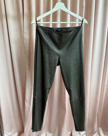 The Row Dark Olive Lambskin Leather Leggings
