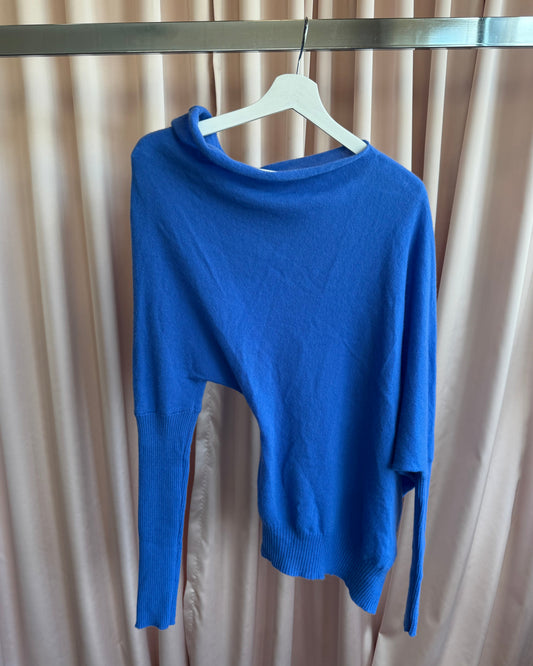 Italian Brand New w/ Tags Wool & Cashmere Royal Blue Asymmetrical Sweater