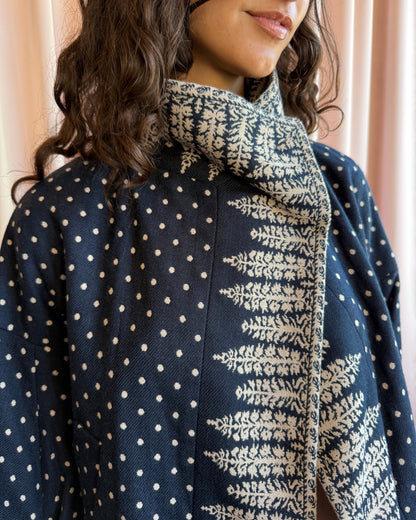BCBGMaxazria Navy & Cream Polka Dot Printed Wool Blend Jacket