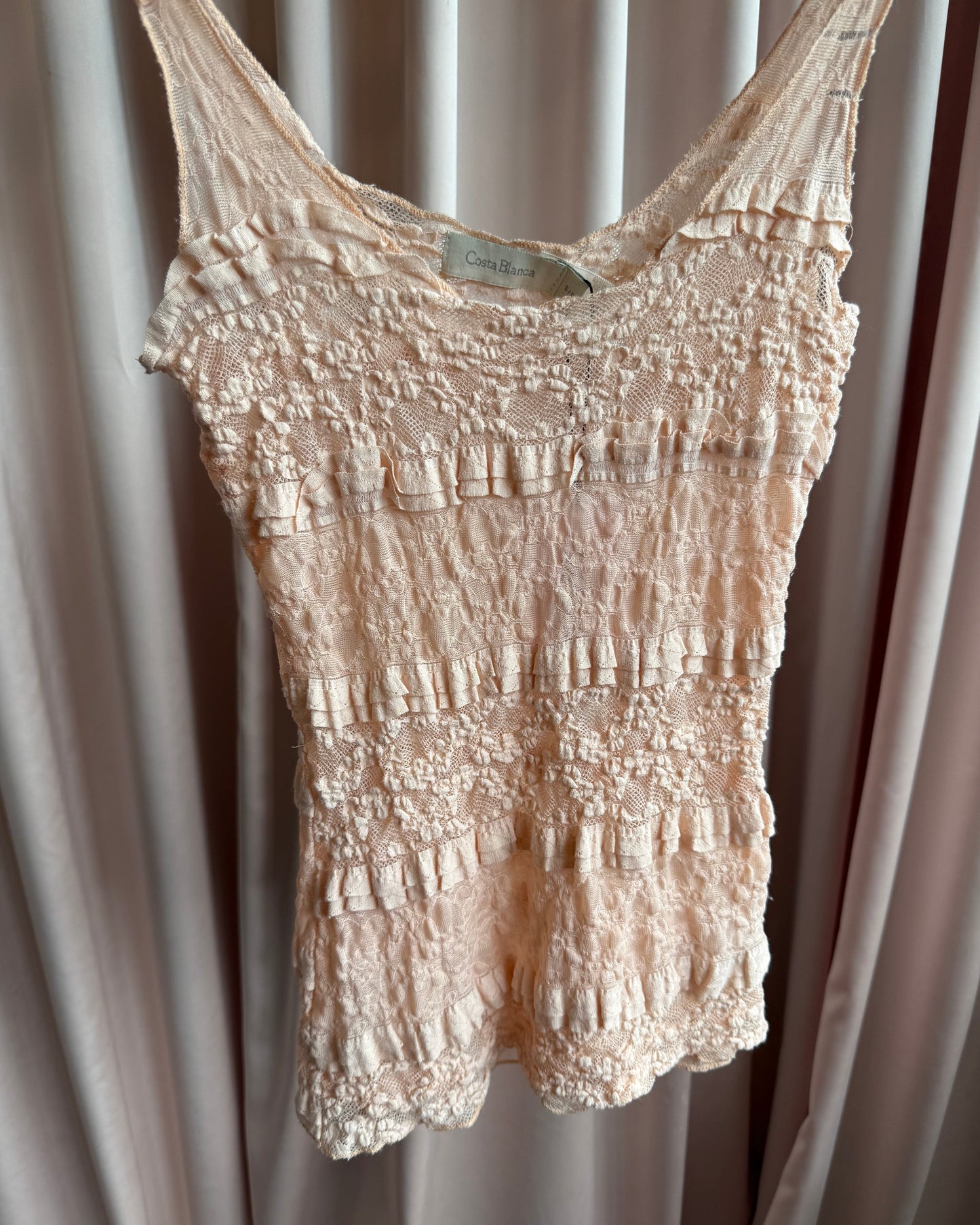 Costa Blanca 2000's Peachy Pink Lace Tank Top