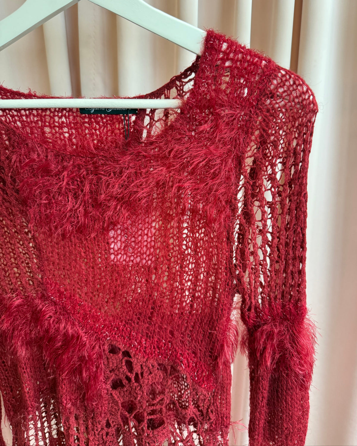 Hysteric Glamour Red "Spiderweb" Mohair Blend Open Knit Sweater