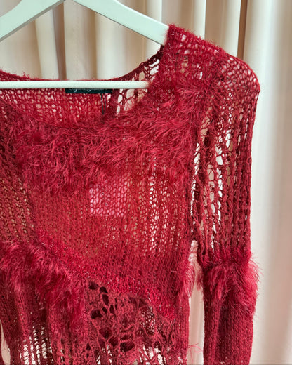 Hysteric Glamour Red "Spiderweb" Mohair Blend Open Knit Sweater