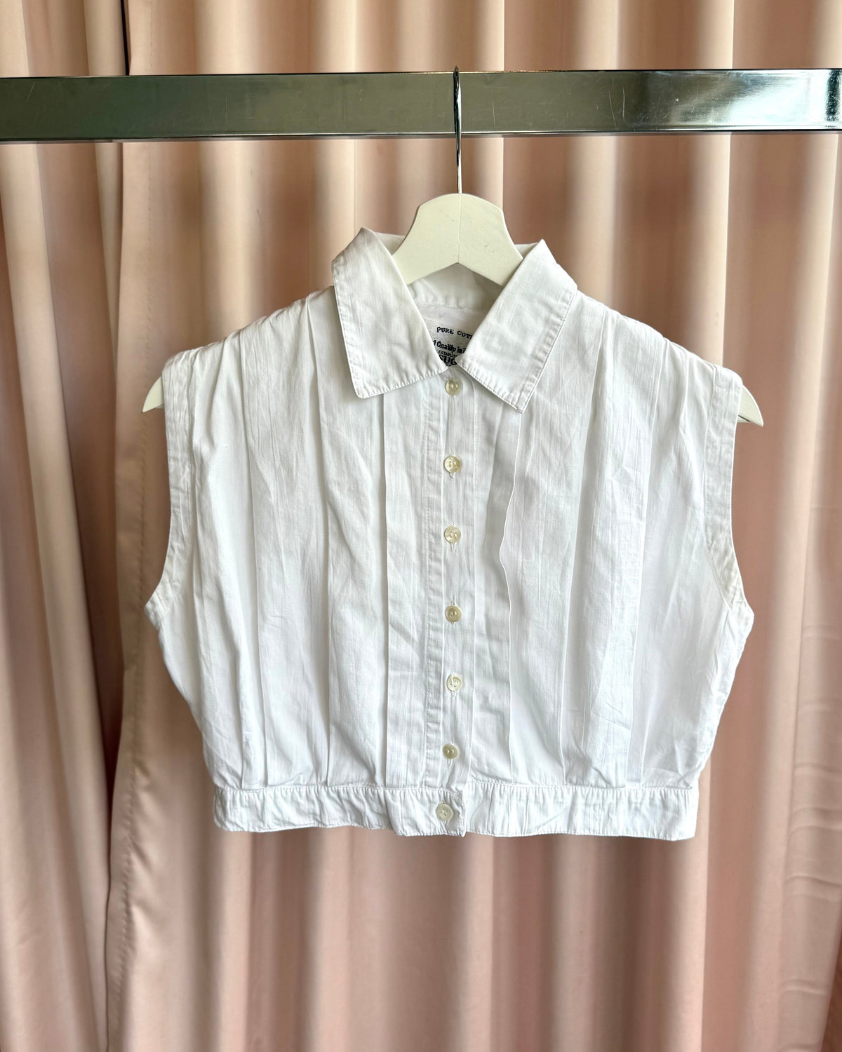 Sleeveless Cropped White Cotton Button Up Shirt
