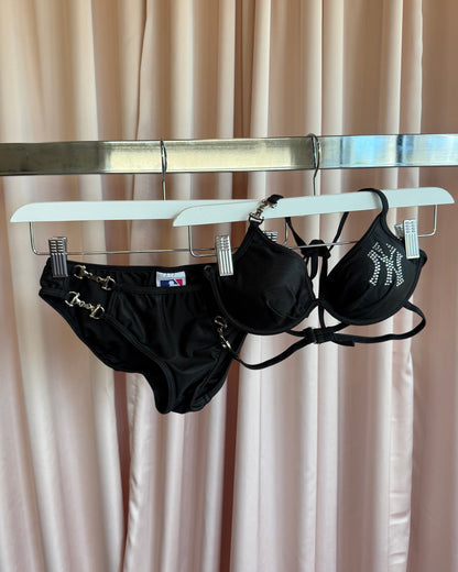 Japanese Brand x MLB NY Yankees 2003 Black Rhinestone Horsebit Bikini