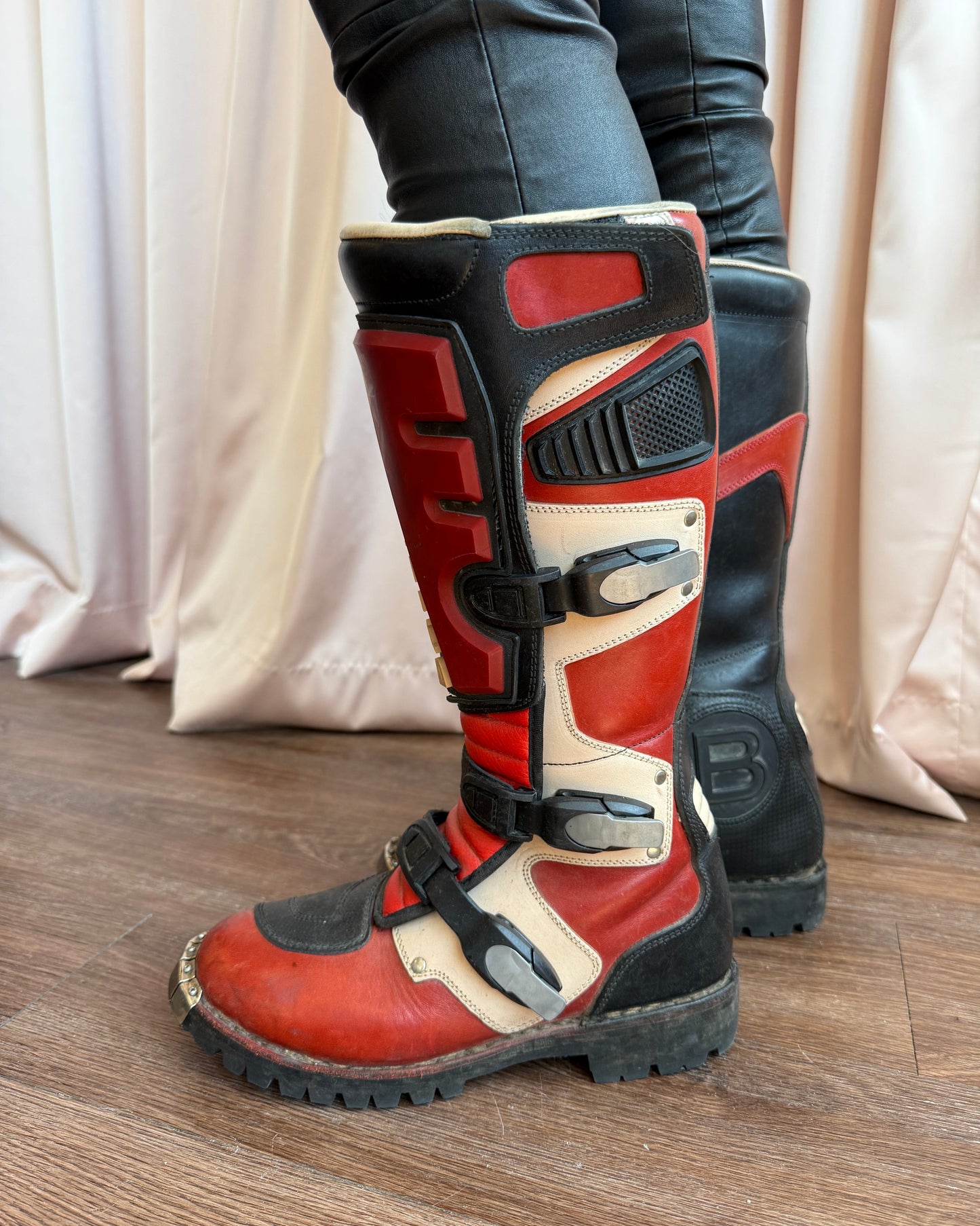 Balenciaga F/W 2017 Red & Black Leather Motorcycle Boots