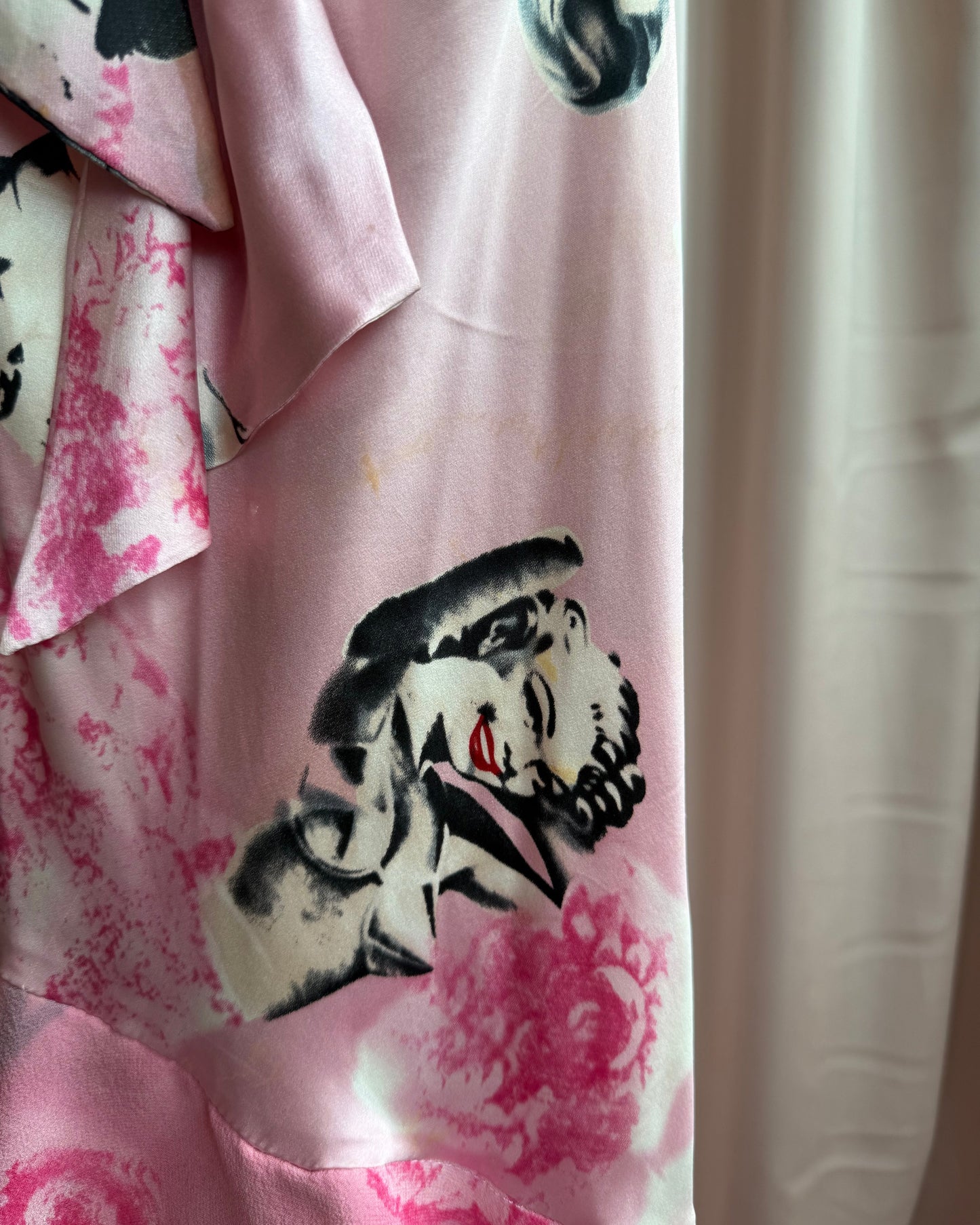Jeff Gallano 100% Silk Pink Pin Up Print Bias Cut Dress *As Is*