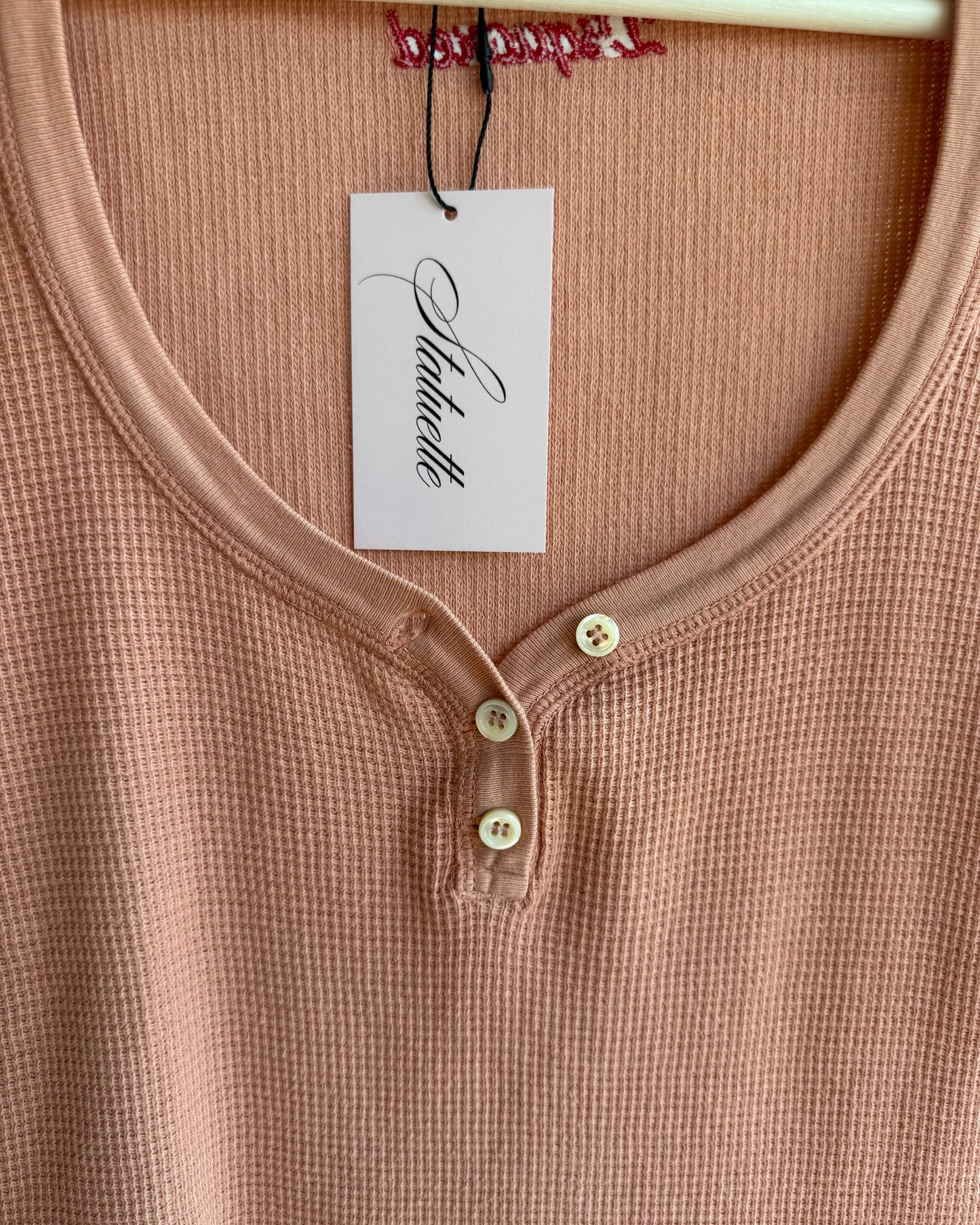 Dsquared² F/W 2004 Peach Waffle Knit Short Sleeve Henley Top