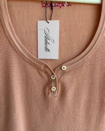 Dsquared² F/W 2004 Peach Waffle Knit Short Sleeve Henley Top