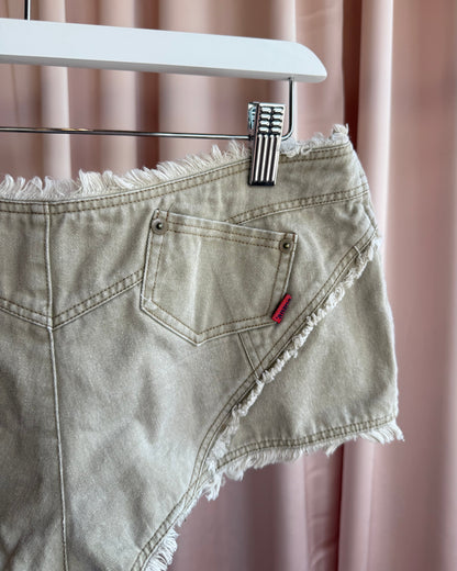 Japanese Brand Low Rise Lace Up Micro Mini Denim Shorts