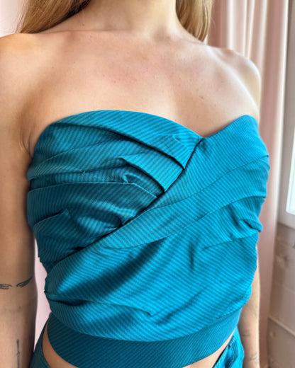 Marc by Marc Jacobs S/S 2010 Silk Pinstriped Teal Bustier Top