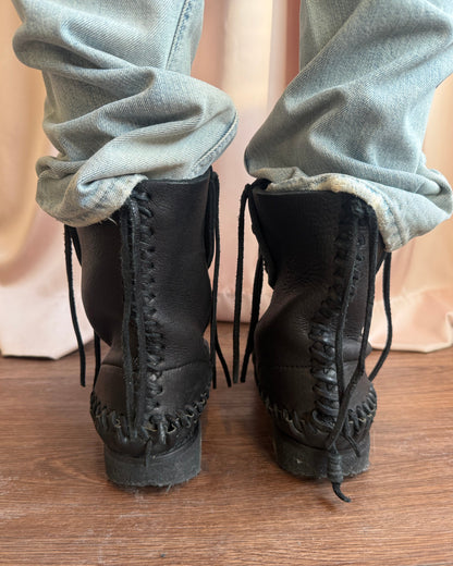Zucca Black Leather Fringe Moccasin Boots