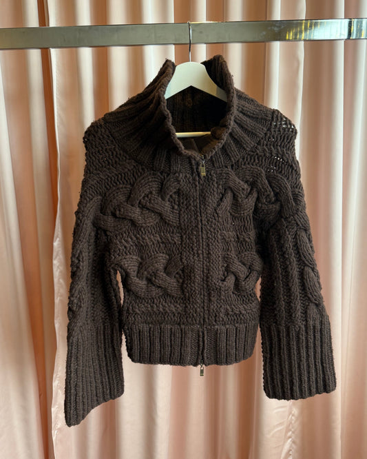 Japanese Brand Chocolate Brown Wool Blend Knit Zip Up