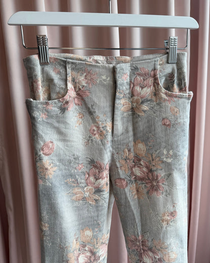 Japanese Brand Floral Tapestry Print Stretch Skinny Pants