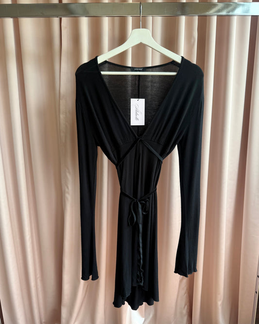Italian Brand Black Long Bell Sleeve Tie Dress