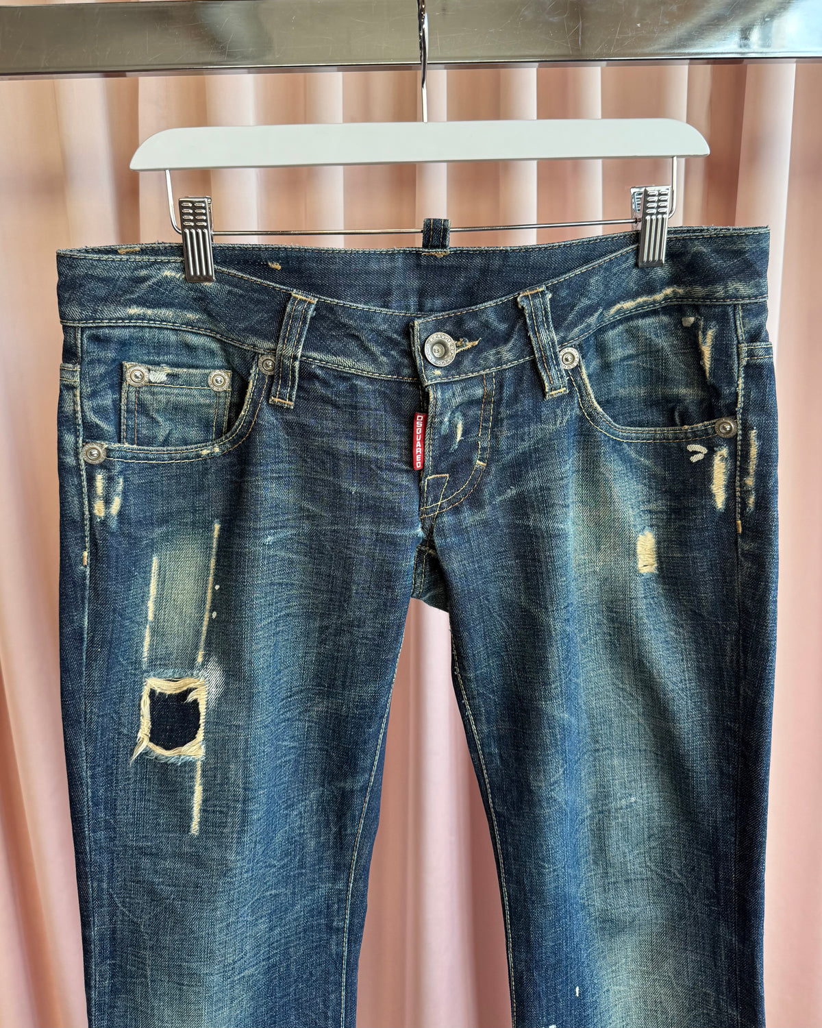 Dsquared² S/S 2007 Distressed Faded Ultra Low Rise Dark Wash Denim