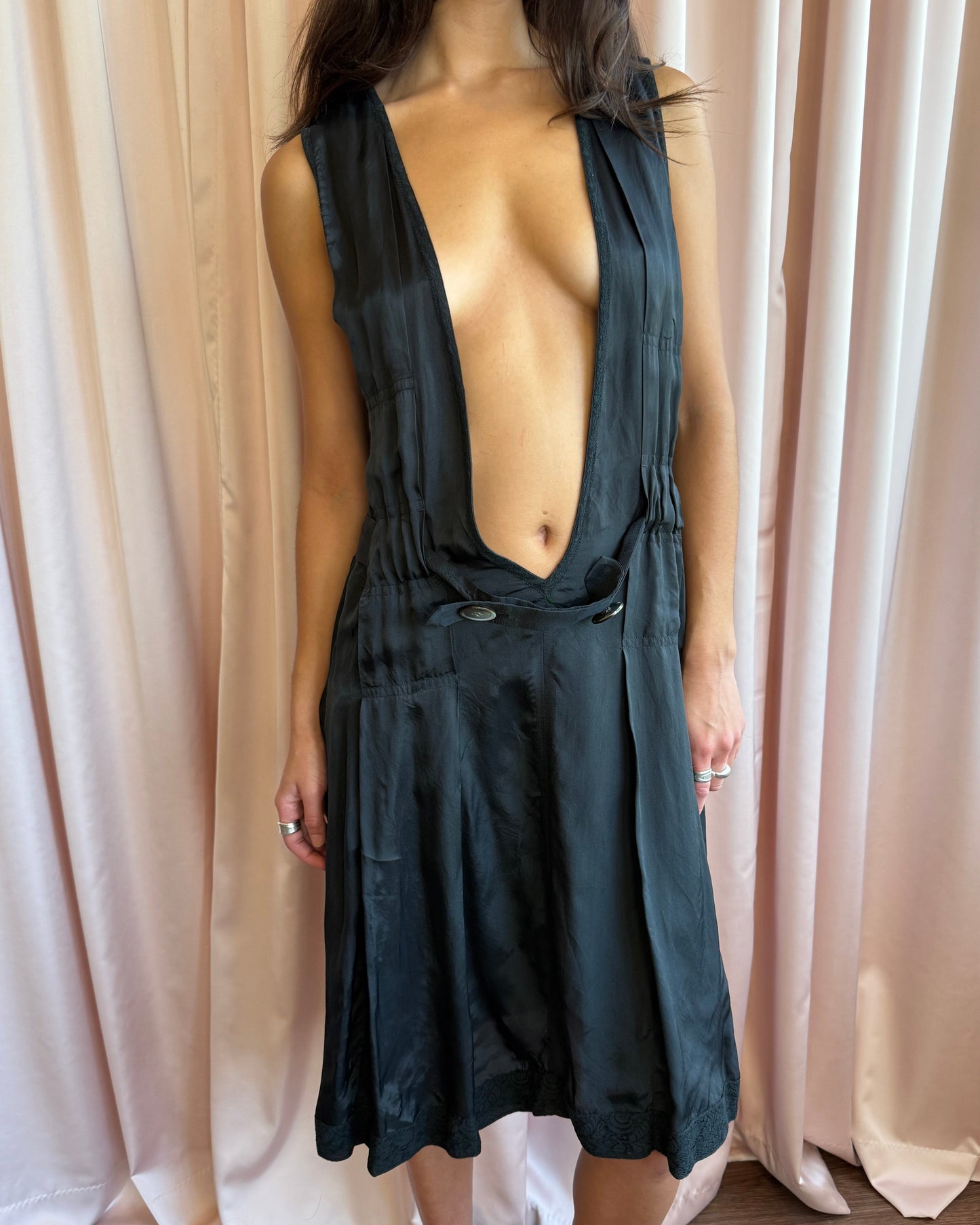 Tsumori Chisato Black Sleeveless Ultra Low Cut Belted Dress
