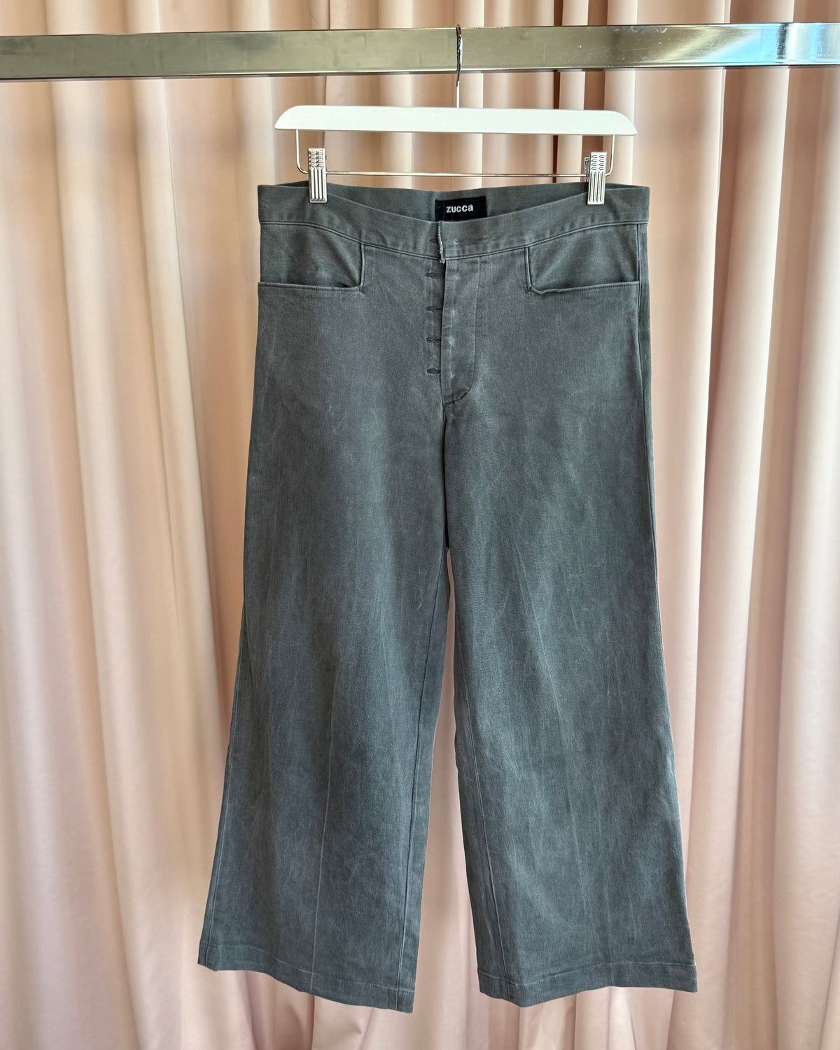 Japanese Brand Grey Garment Dyed Wide Leg Trousers