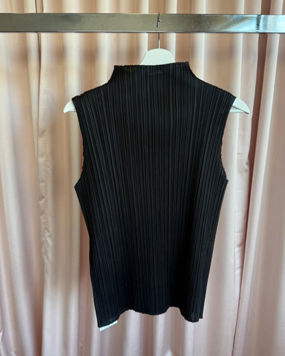 Issey Miyake Pleats Please Black Mock Neck Sleeveless Top