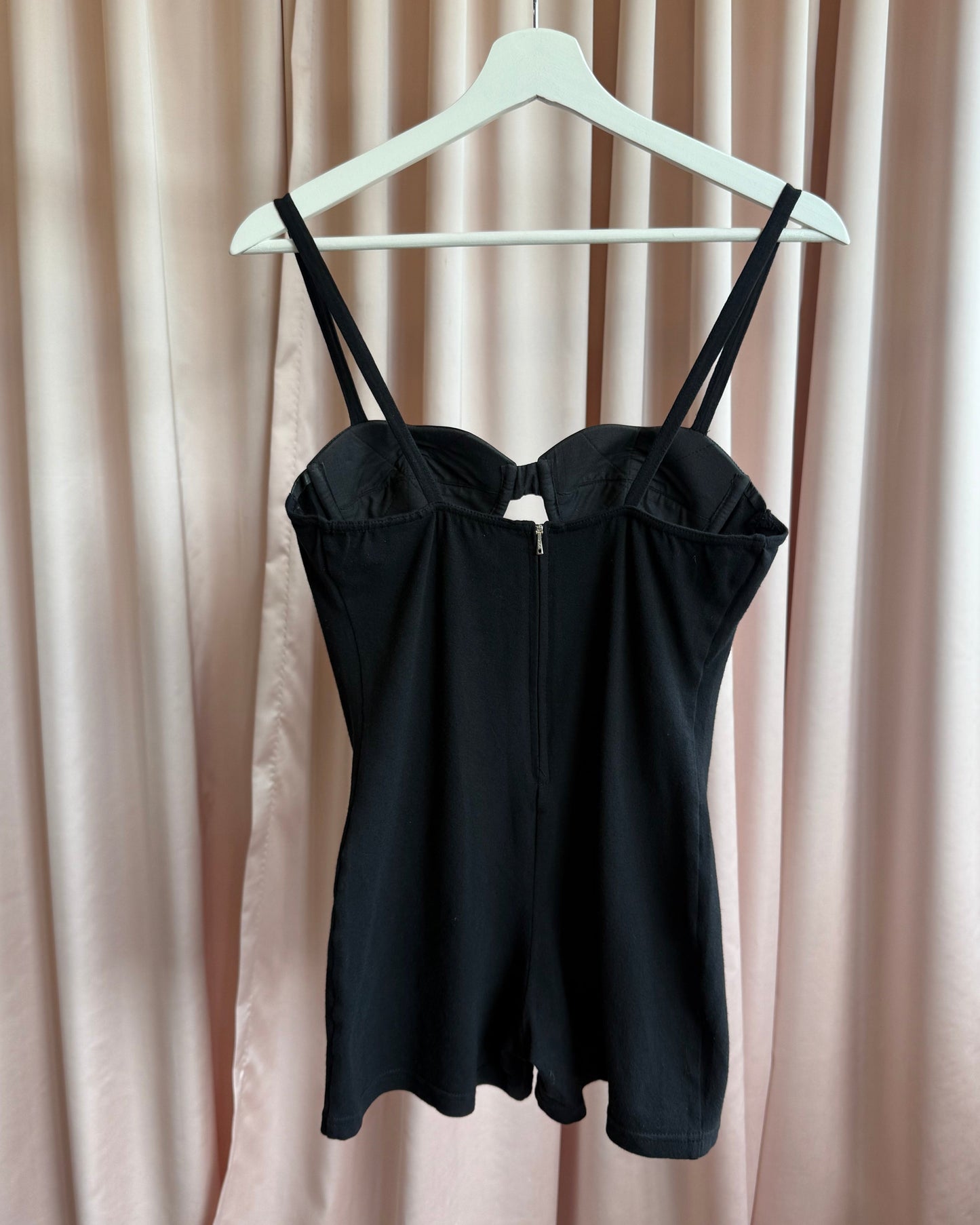 Parisian Brand Black Leather Contrast Bustier Romper