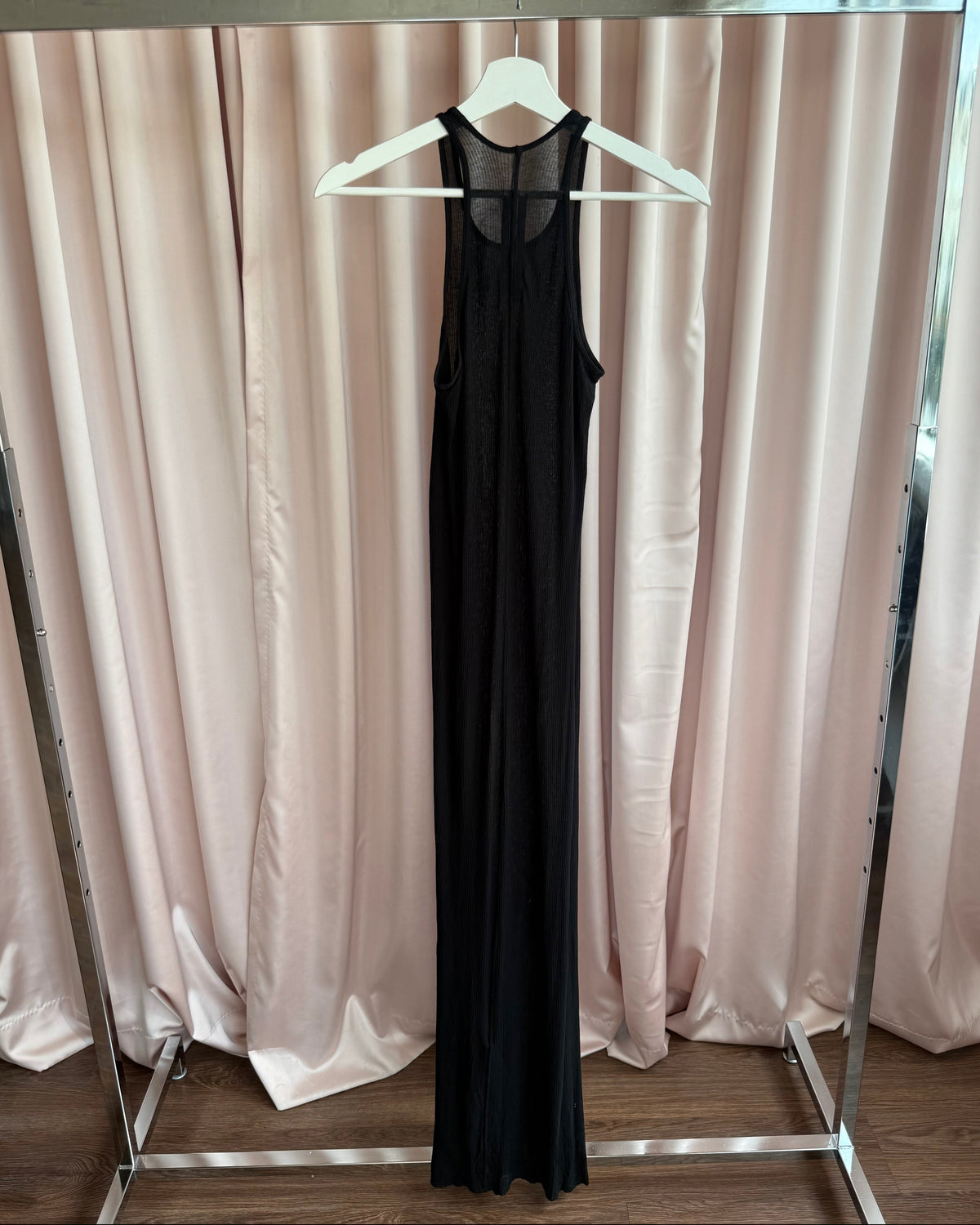 Rick Owens Ribbed Black Silk Blend Maxi Tank Dress
