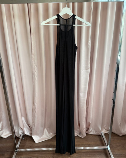 Rick Owens Ribbed Black Silk Blend Maxi Tank Dress
