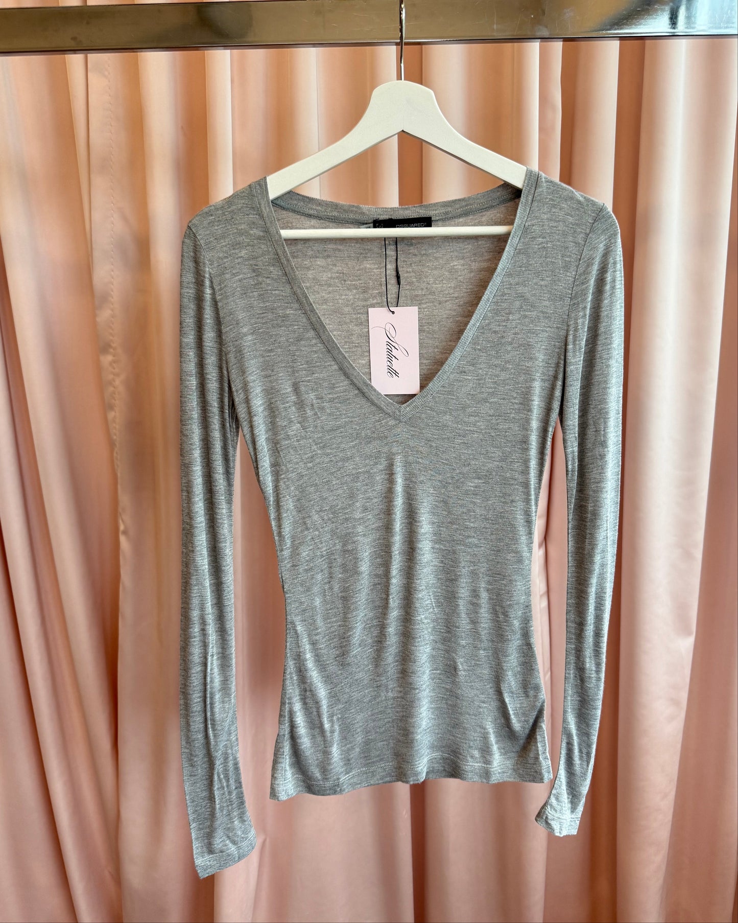 Dsquared² Grey Long Sleeve V-Neck Viscose Knit Top