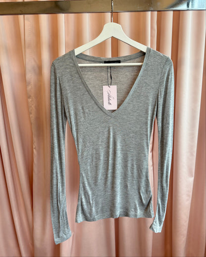 Dsquared² Grey Long Sleeve V-Neck Viscose Knit Top