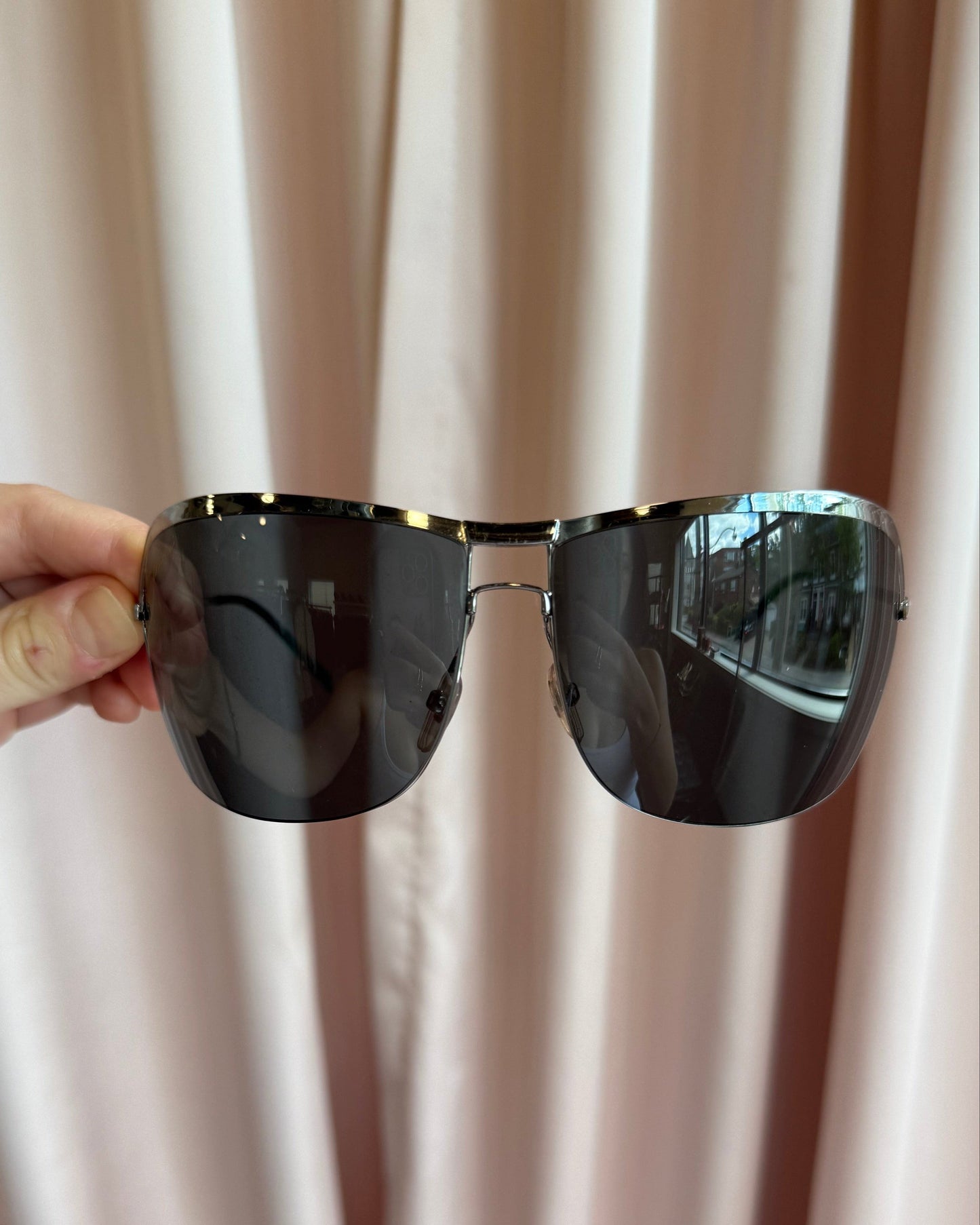 Gucci Silver Tone Half Rim Oversized Aviator Sunglasses