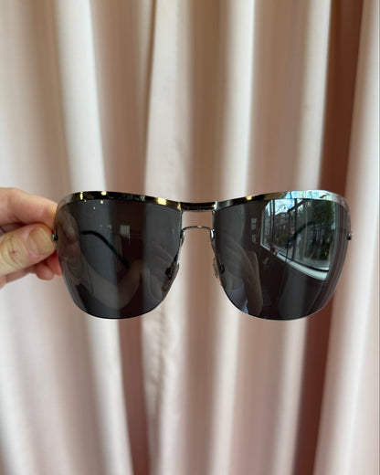 Gucci Silver Tone Half Rim Oversized Aviator Sunglasses