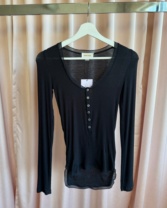 Diesel Black Ribbed Long Sleeve Henley Top