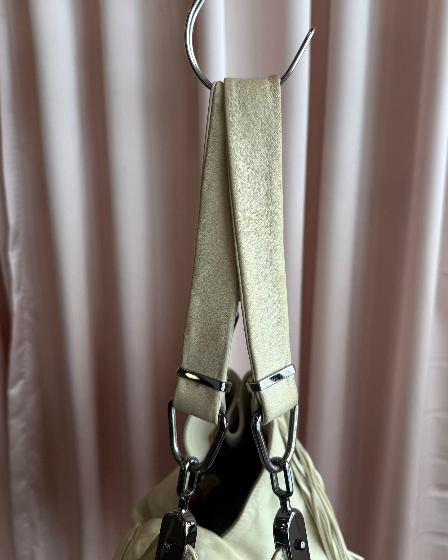 Céline Dimitri Cream Leather Fringe Hobo Handbag
