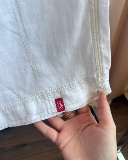 2000's EDC by Esprit Deadstock Cream White Linen Belted Wide Leg Pants