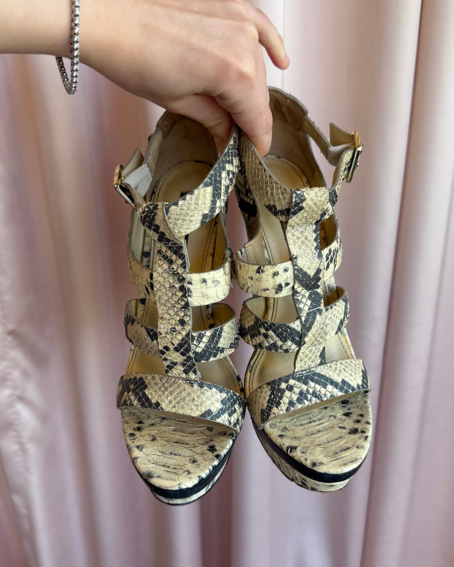Rachel Zoe Faux Snakeskin Platform Wedge Sandals