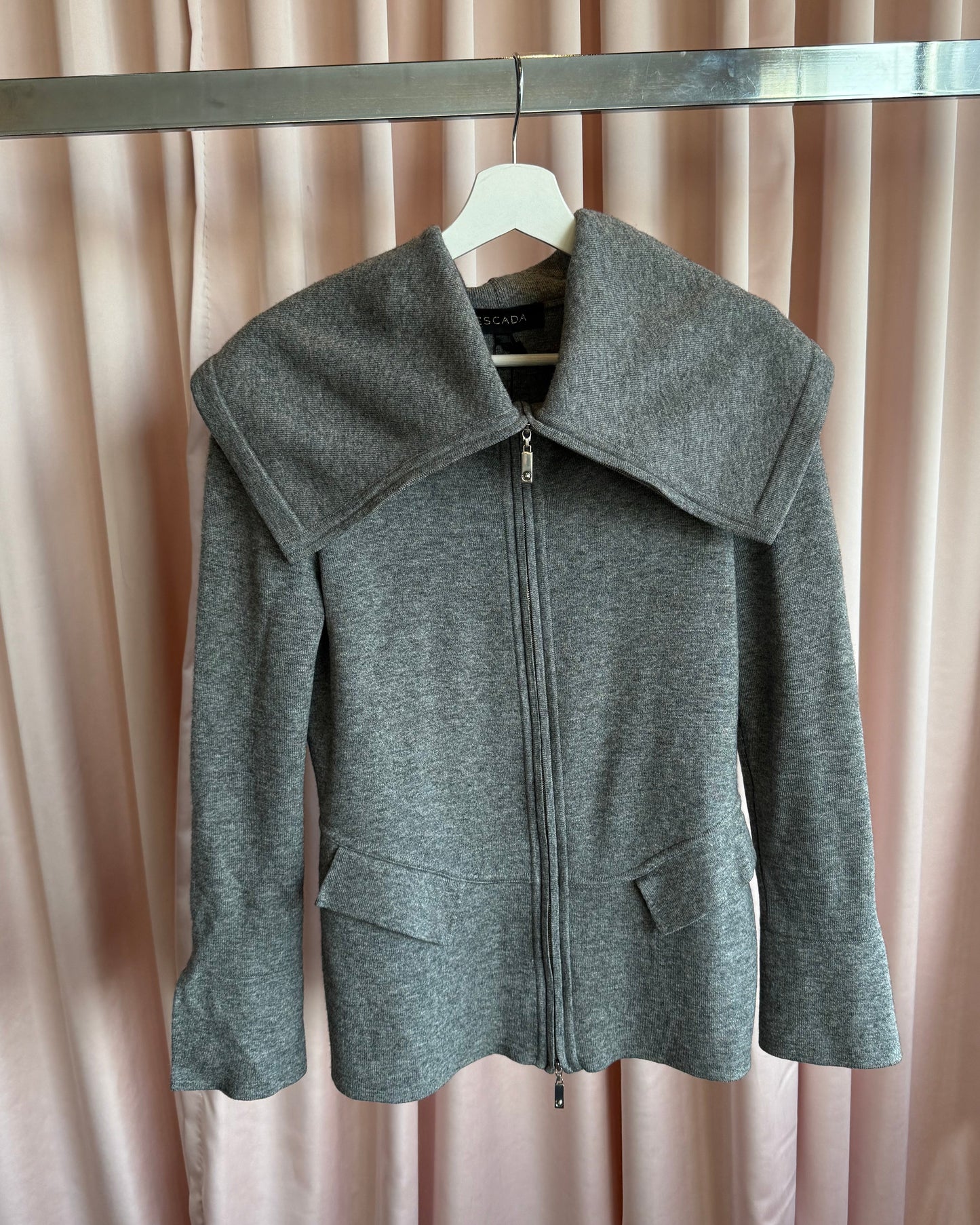 Escada Grey Wool Cashmere Blend Zip Up Sweater