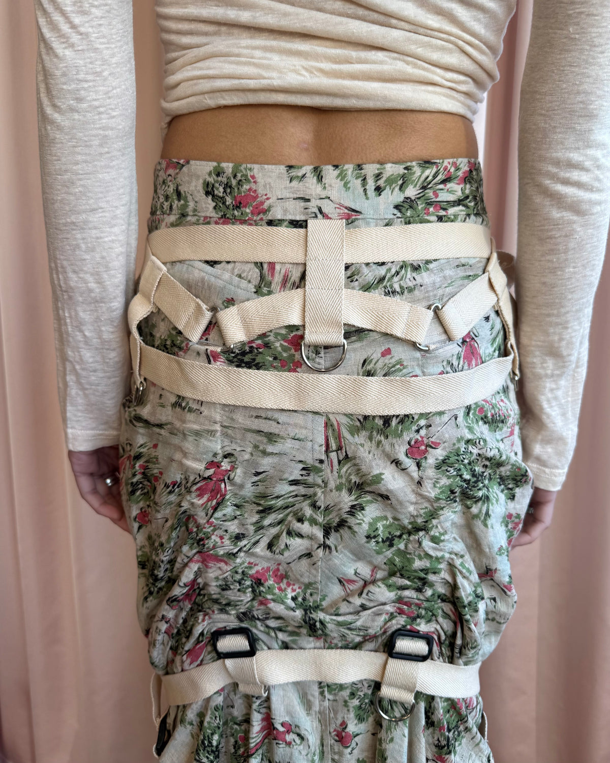 Junya Watanabe S/S 2003 Parachute Bondage Toile Print Linen Maxi Skirt