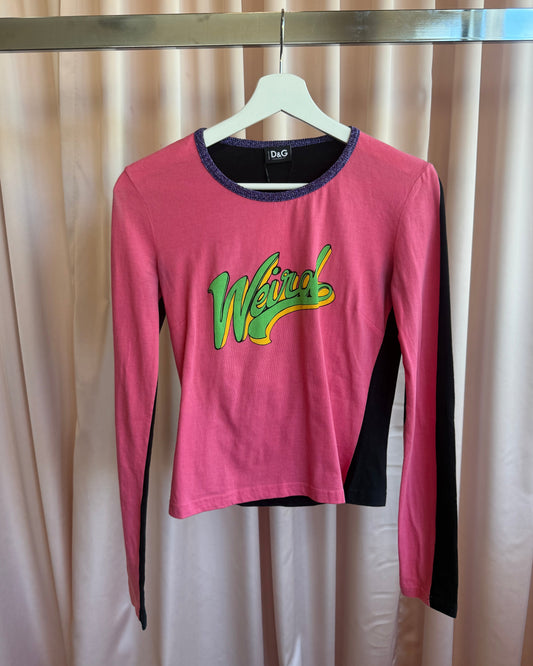D&G 2000's "Weird" Poodle Graphic Two Tone Long Sleeve Top