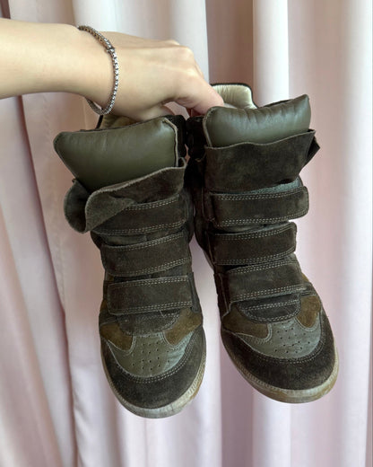 Isabel Marant Bekett Dark Olive Wedge Sneakers
