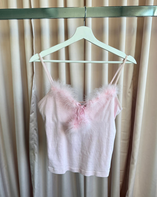 La Senza 2000's Baby Pink Marabou Trim Tank Top