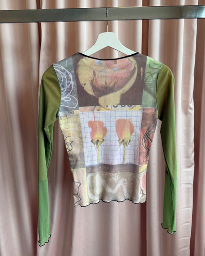 Cop Copine Rose Print Mesh Long Sleeve Top