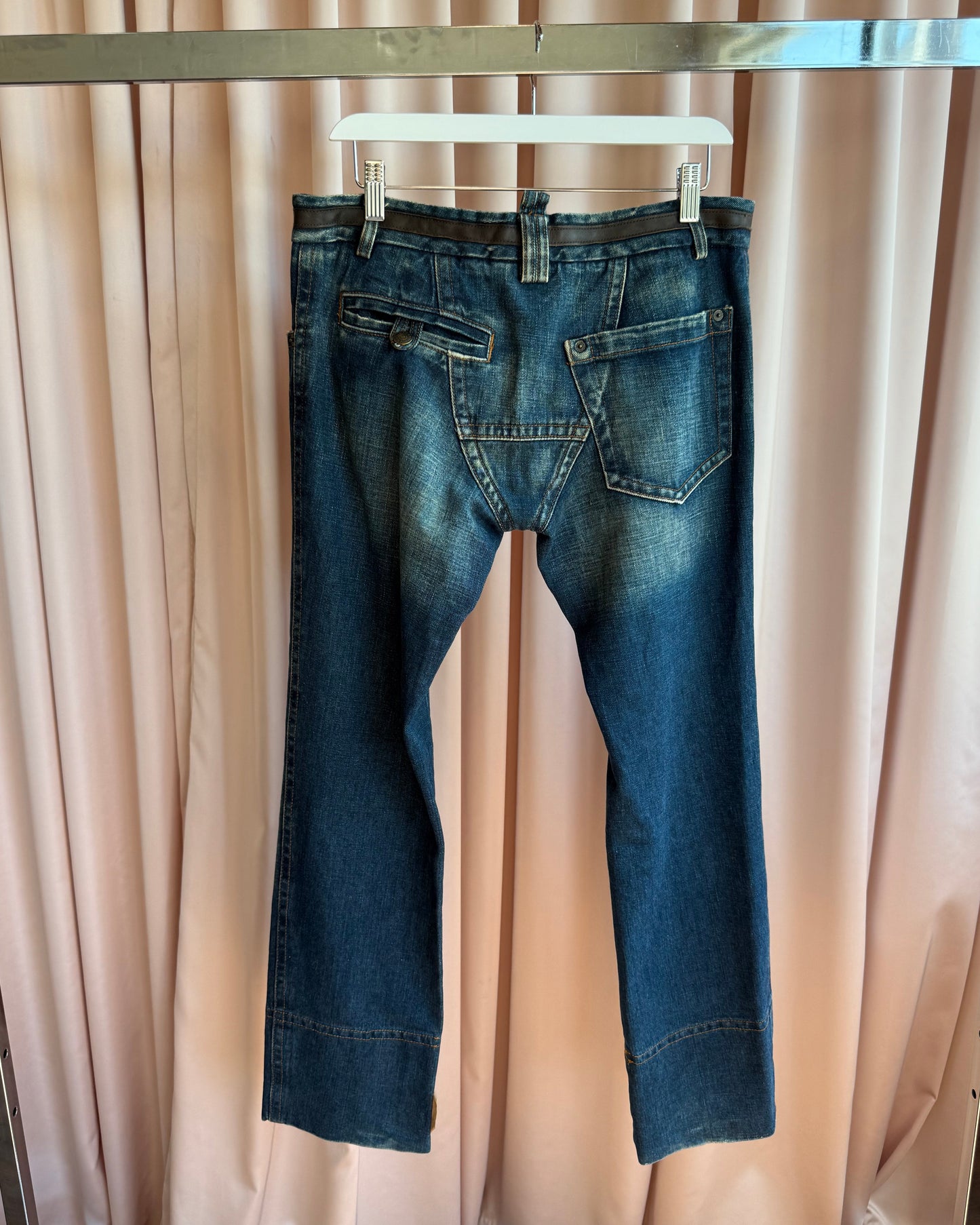 Dsquared² S/S 2003 Leather Trimmed Faded Denim