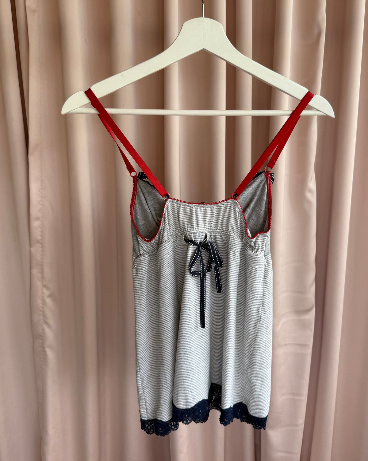 D&G Underwear Striped Grey Lace Trim Cami Top