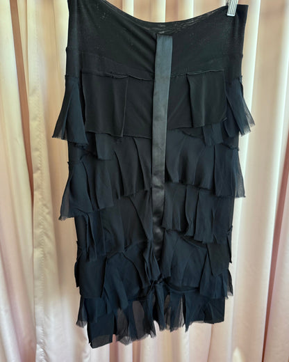 Italian Designer New w/ Tags Black Tiered Silk Ruffle Midi Skirt