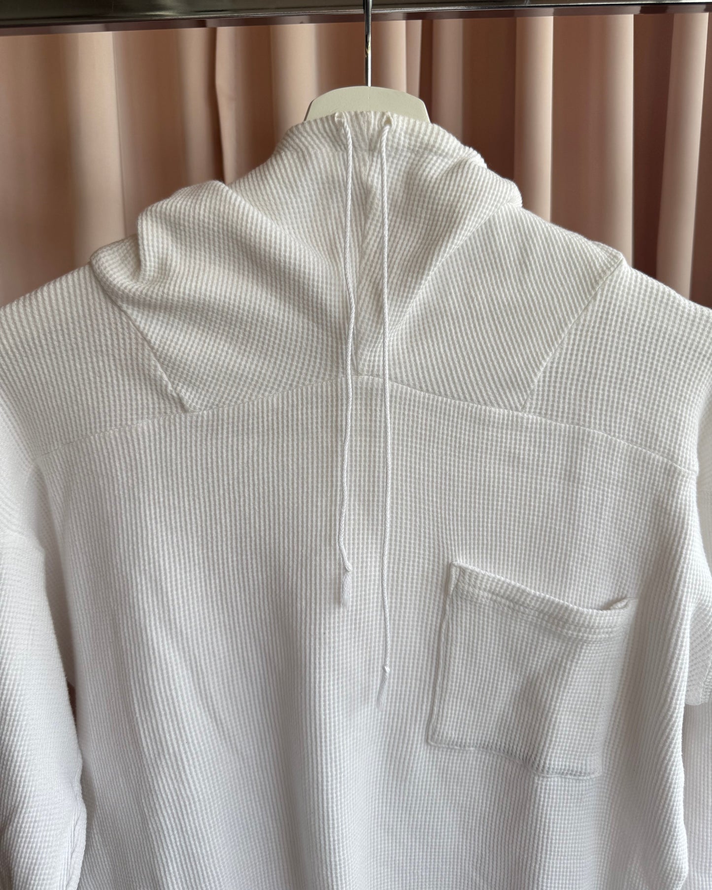 Kapital White Waffle Knit Cotton High Neck Hoodie