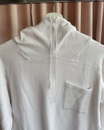 Kapital White Waffle Knit Cotton High Neck Hoodie