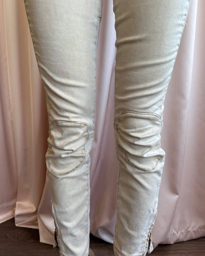 Plein Sud Jeanius Tan Moto Patch Skinny Denim