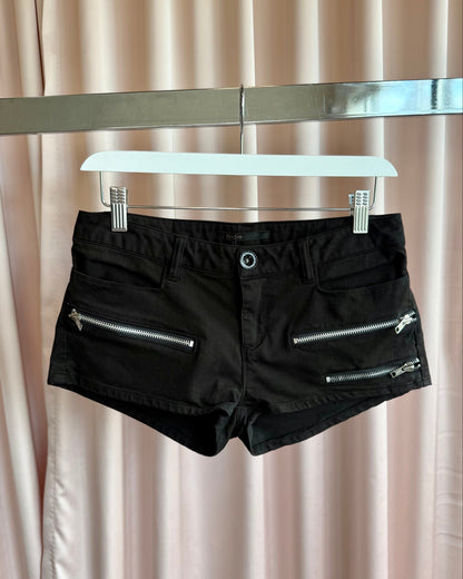 Parisian Brand Maje Black Zipper Detail Low Rise Mini Shorts