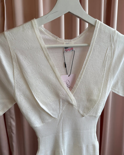 Italian Pointelle Wool Surplice Short Sleeve Top/Mini Dress