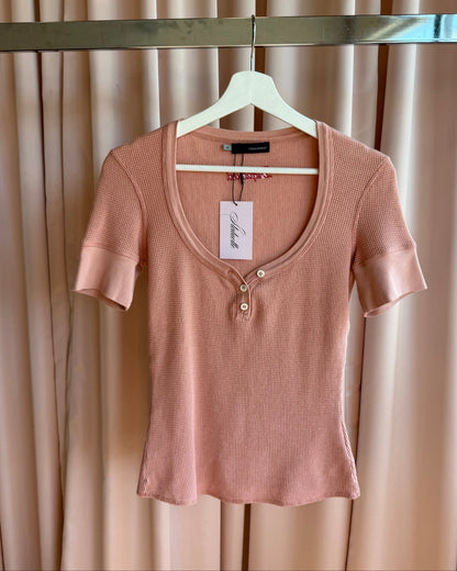 Dsquared² F/W 2004 Peach Waffle Knit Short Sleeve Henley Top