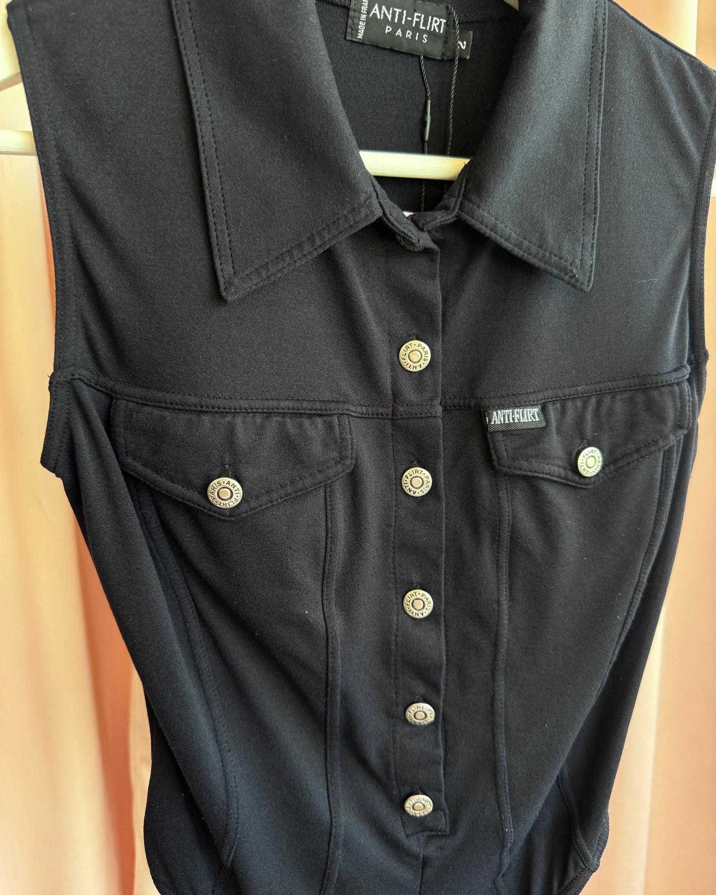 French Brand Black Sleeveless Button Up Bodysuit