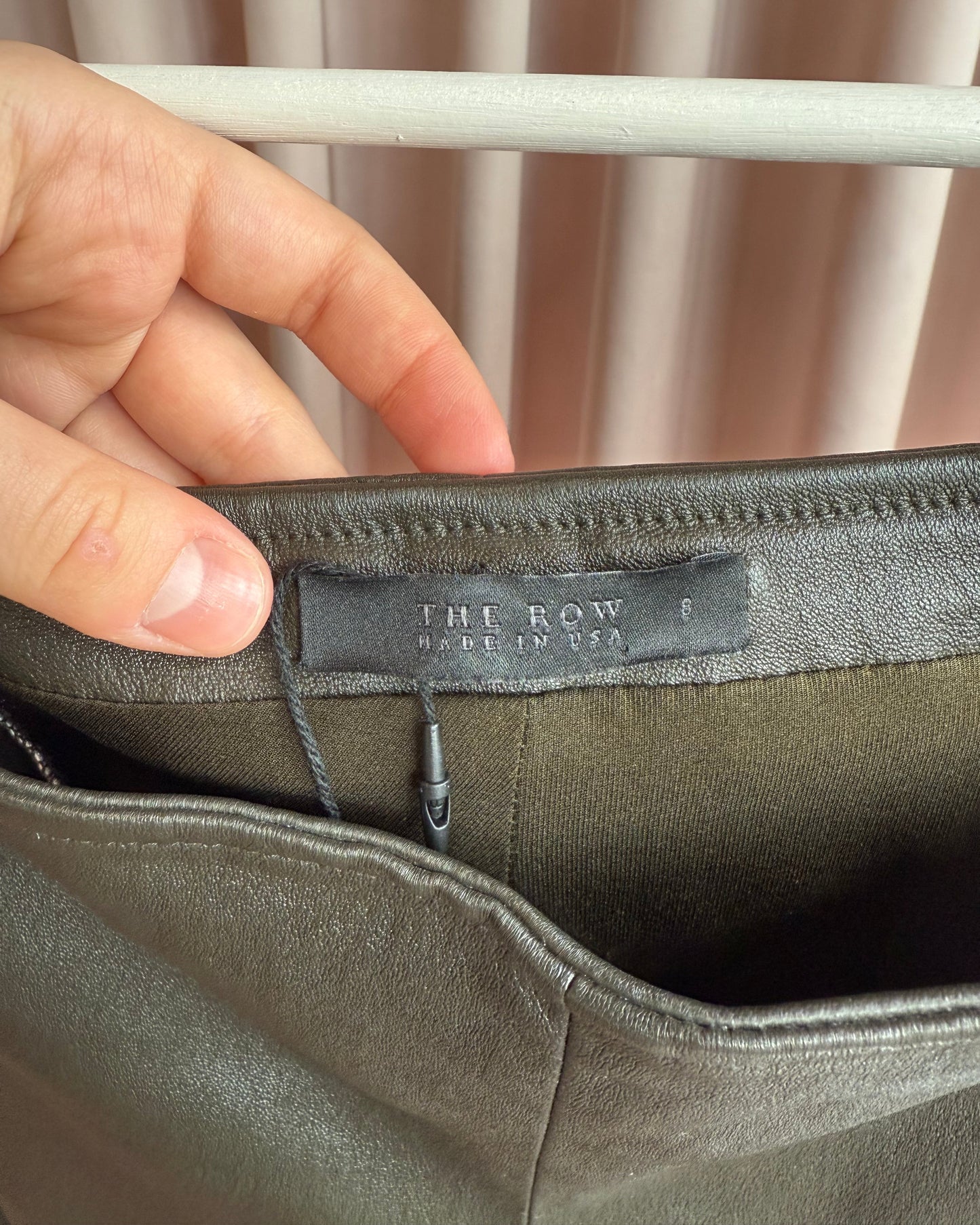 The Row Dark Olive Lambskin Leather Leggings